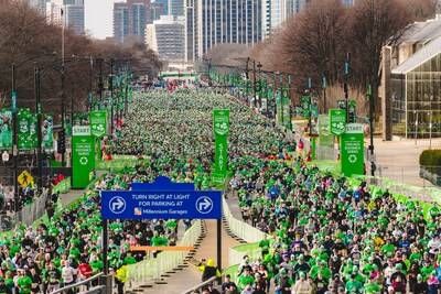 Aerial view of starting line at the 2026 Shamrock Shuffle