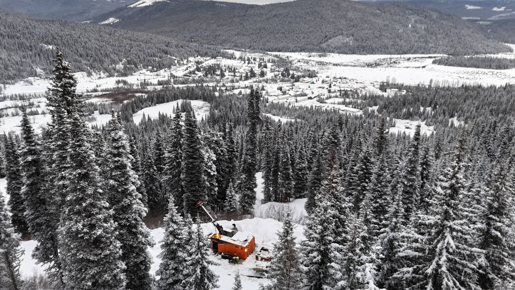 Figure 5: Active surface exploration drill rig on Cow Mountain targeting areas below the Cariboo Gold deposit