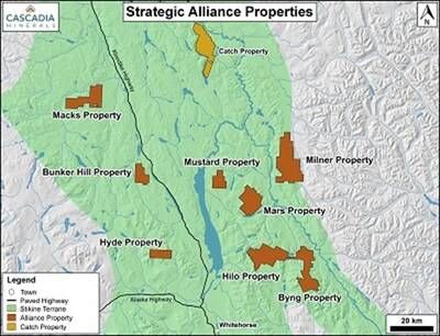 Figure 1 – Strategic Alliance Properties & Stikine Terrane (CNW Group/Cascadia Minerals Ltd.)
