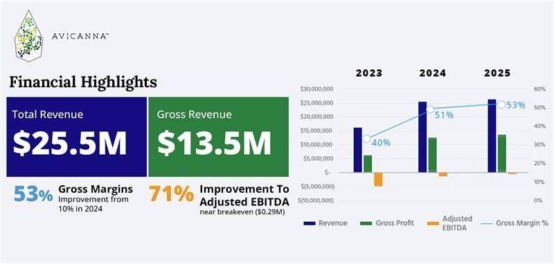 Avicanna Financial Highlights - positive adjusted EBITDA 2025