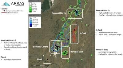 Figure 1. Berezski Trend (Elemes Project) showing principal Targets (CNW Group/Arras Minerals Corp.)