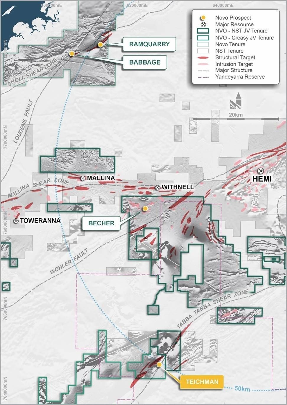 Balla Balla Gold Project location on regional aeromagnetic image demonstrating the major interpreted structures of the Pilbara including the Scholl Shear and Mallina Shear Zones