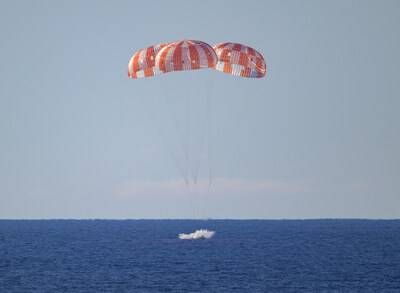 NASA's Orion spacecraft splashing down in the Pacific Ocean after its historic Artemis II mission. Credit NASA