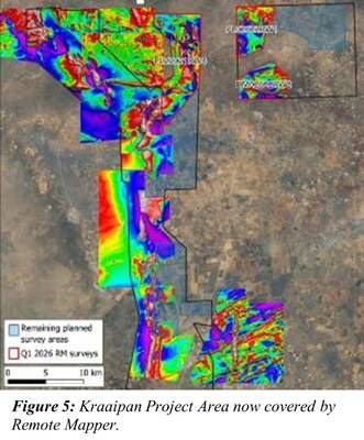 Figure 5: Kraaipan Project Area now covered by Remote Mapper. (CNW Group/North Arrow Minerals Inc.) Figure 5: Kraaipan Project Area now covered by Remote Mapper. (CNW Group/North Arrow Minerals Inc.)