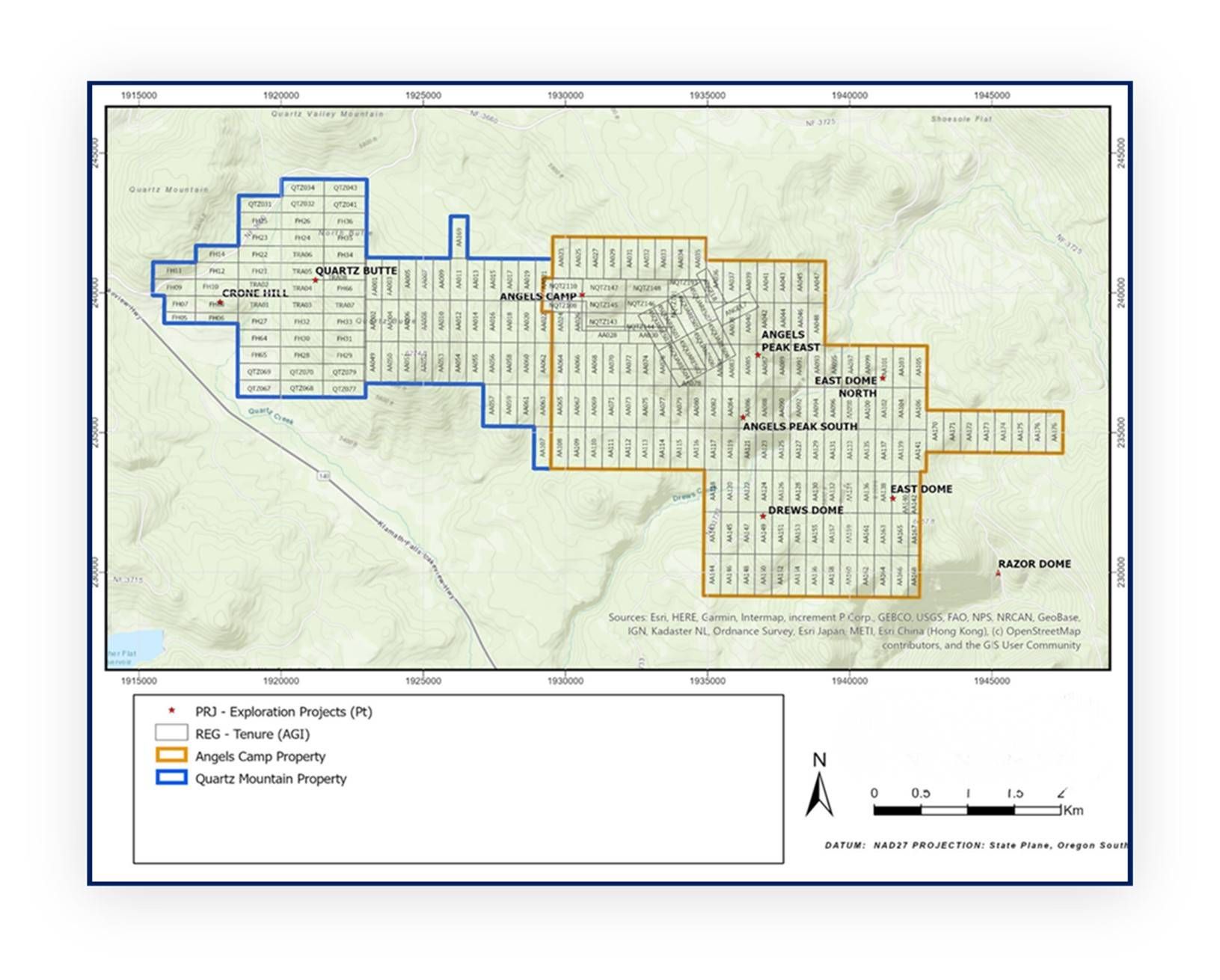 Figure 1. Location of Quartz Mountain and Angel's Camp claim areas.