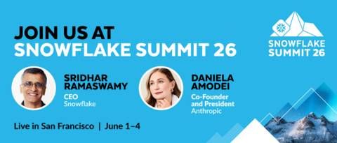 Snowflake will host its biggest and boldest user conference to date, including a keynote discussion with Anthropic's Co-Founder and President Daniela Amodei, 500+ sessions, 200+ on-site partners, and new AI-powered immersive event experiences