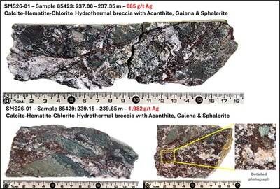 Figure 3: Drill Core Photo Illustration - SMS26-01 High-Grade Samples (CNW Group/GR Silver Mining Ltd.)