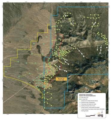 Figure 4. Western Rim target area showing the Notice of Intent area, new proposed drill sites under the PoO Mod 5, as well as currently permitted drill site locations and existing and proposed cross country travel routes. (CNW Group/Nevada King Gold Corp.)