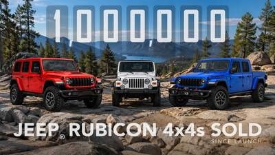Jeep® Wrangler and Gladiator Rubicon hit one million sold globally, an achievement built on uncompromised capability and authentic, trail proven performance.