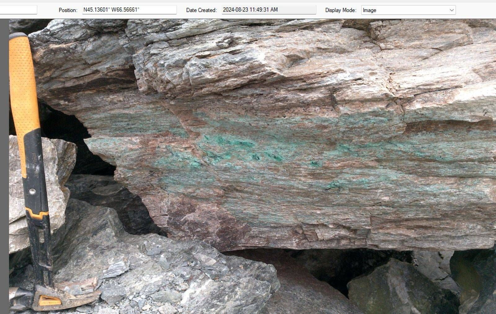 rock chip demonstrating copper mineralization 2