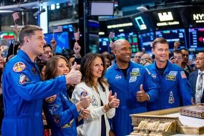 Artemis II astronauts at the NYSE on May 1st