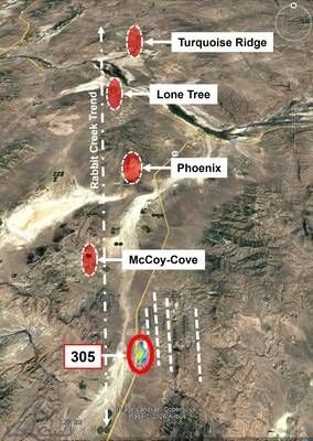 Figure 1 – Location of 305 Property and Highway 305 Along the Rabbit Creek Trend. (CNW Group/Black Mammoth Metals Corp)