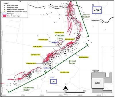 Figure 4: Location of Bravo Drilling and Sections Reported in this News Release (CNW Group/Bravo Mining Corp.)