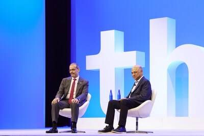 Arvind Krishna, Chairman and Chief Executive Officer of IBM, and Sami Al Ajmi, Senior Vice President of Digital & Information Technology at Saudi Aramco, discuss accelerating AI and innovation across Saudi Arabia at Think 2026. (Credit: Connie Zhou for IBM)
