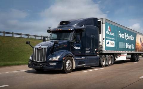 After a successful pilot program with one of the largest private fleets in America, Aurora transitions to driverless commercial operations on select routes for McLane Company (Credit: Aurora)