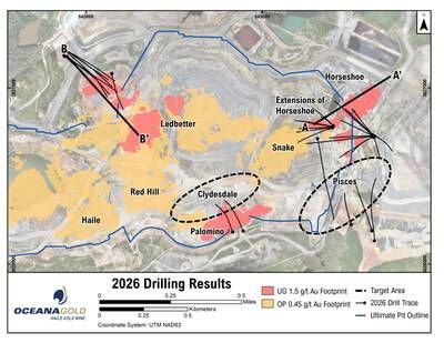Figure 1: Plan view map showing new drillhole locations. (CNW Group/OceanaGold Corporation) Figure 1: Plan view map showing new drillhole locations. (CNW Group/OceanaGold Corporation)