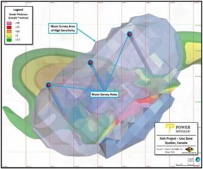 Figure 1 – Plan view of muon survey overlain Lion (CNW Group/Power Metallic Mines Inc.)