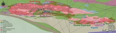 Figure 1: Plan View Map, Highlighting the North Zone, South Zone and Minuit Target Locations (CNW Group/First Mining Gold Corp.)