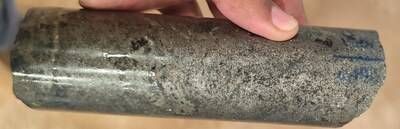 Figure 3: Harzburgite with semi-massive sulphide interval (216.60m) in drill hole DDH26LU330. (CNW Group/Bravo Mining Corp.)