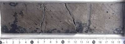 Figure 7: Massive sulphide interval (54.86 to 55.06m) in drill hole DDH25LU293. (CNW Group/Bravo Mining Corp.)