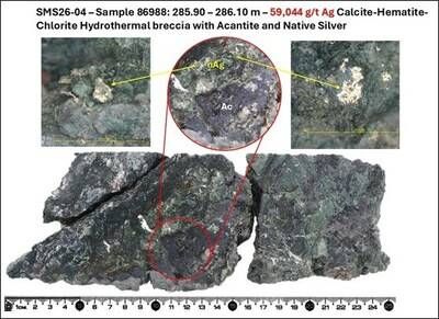 Figure 4. Drill Core Photo Illustrations - SMS26-04 High-Grade Samples (CNW Group/GR Silver Mining Ltd.)