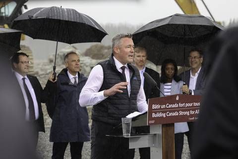 Eric Desaulniers, President and CEO of Nouveau Monde Graphite, addresses the audience during the groundbreaking ceremony officially marking the launch of construction of Phase-2 Matawinie mine.