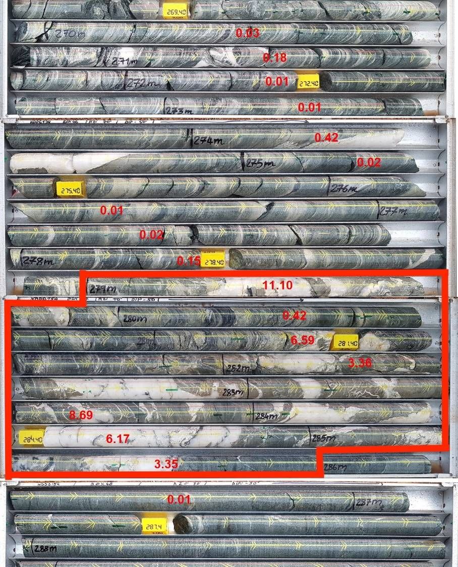 Figure 1: Diamond Drill Hole DDH0154 – High-Grade Quartz-Carbonate Vein Breccia in Shear Zone
