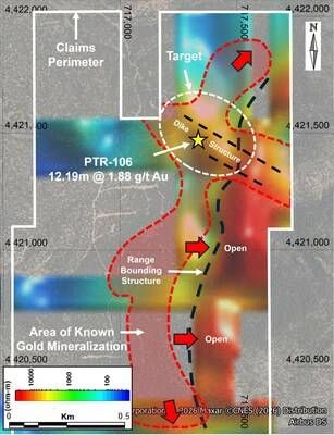 Figure 1 – Resistivity Anomaly at a Depth of 150 to 300m in the North Zone of the Property, Outlining the Area of Known Gold Mineralization. (CNW Group/Black Mammoth Metals Corp) Figure 1 – Resistivity Anomaly at a Depth of 150 to 300m in the North Zone of the Property, Outlining the Area of Known Gold Mineralization. (CNW Group/Black Mammoth Metals Corp)