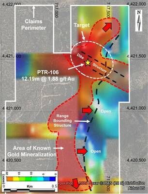 Figure 2 – Chargeability Anomaly at a Depth of 150 to 300m in the North Zone of the Property, Outlining the Area of Known Gold Mineralization. (CNW Group/Black Mammoth Metals Corp) Figure 2 – Chargeability Anomaly at a Depth of 150 to 300m in the North Zone of the Property, Outlining the Area of Known Gold Mineralization. (CNW Group/Black Mammoth Metals Corp)