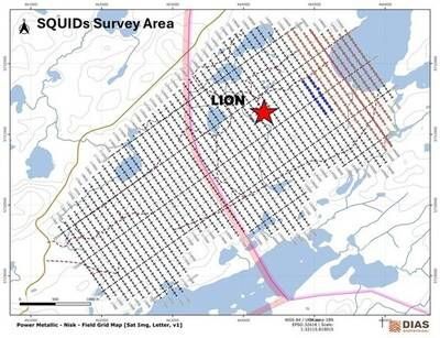 Figure 1– Location of SQUIDs survey over Lion Zone mineralization trend (CNW Group/Power Metallic Mines Inc.)
