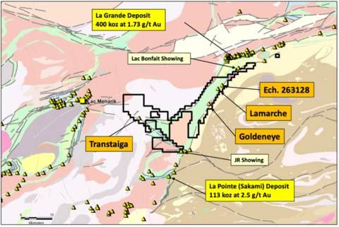 Figure 1: Sakami Property located south of Lux Metals' La Grande deposit and north of Fury Gold's La Pointe deposit.