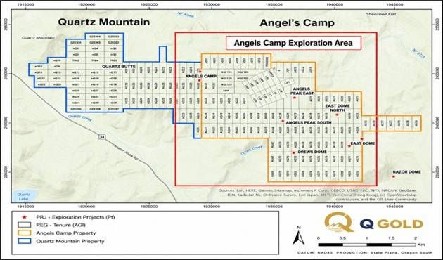 Quartz Mountain and Angel's Camp exploration claims