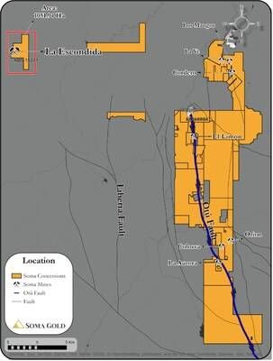 Figure 1: Location of the Escondida Project (CNW Group/Soma Gold Corp.) Figure 1: Location of the Escondida Project (CNW Group/Soma Gold Corp.)