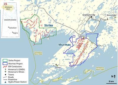 Figure 1: Location of the Murmac and Strike Uranium Projects.