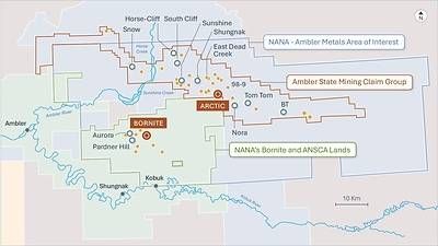 Figure 1: The Arctic and Bornite deposits within the Upper Kobuk Mineral Projects area that spans 190,929 hectares (471,796 acres).