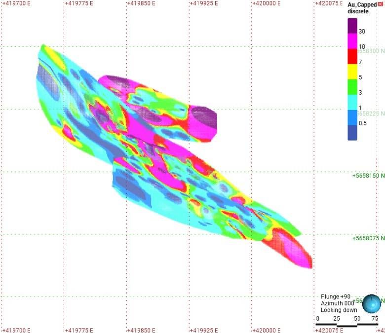 Plan view showing Mt. Jamie 2026 MRE block model.
