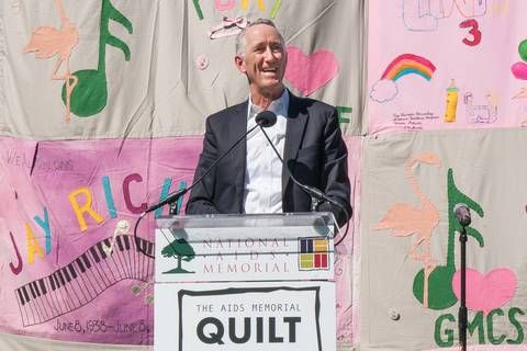 Daniel O'Day, Chairman and CEO, Gilead Sciences, speaking at the National AIDS Memorial Grove in San Francisco for World AIDS Day.