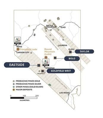 Map 1: Location of the Taylor Silver-Gold Project, Nevada