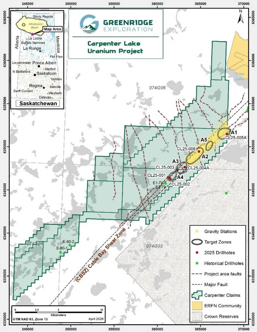 Carpenter Lake Uranium Project Claims and Target Areas