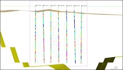 Figure 2: 2025 GC drilling cross section 5,375,330N with Phase 1 pit (looking North)