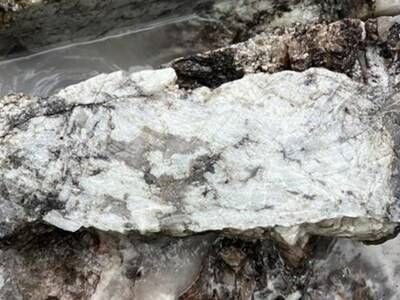 Spodumene-bearing pegmatite, grab sample E00105637 grading 5.11% Li2O (CNW Group/Rock Tech Lithium Inc.)