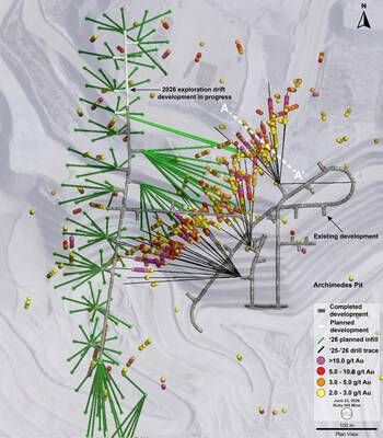 Figure 2: Plan View of Archimedes Underground (CNW Group/i-80 Gold Corp)