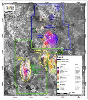 Figure 1. WorldView‑3 satellite imagery of the Taguas Project footprint (San Juan Province, Argentina) (CNW Group/Orvana Minerals Corp.)