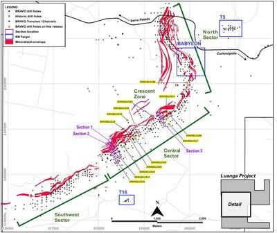 Figure 4: Location of Bravo Drilling and Sections Reported in this News Release (CNW Group/Bravo Mining Corp.)