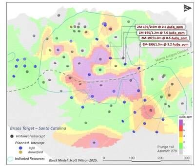Attachment 4 – Long-section showing the ore-shoots on the Santa Catalina structure (CNW Group/Denarius Metals Corp.)
