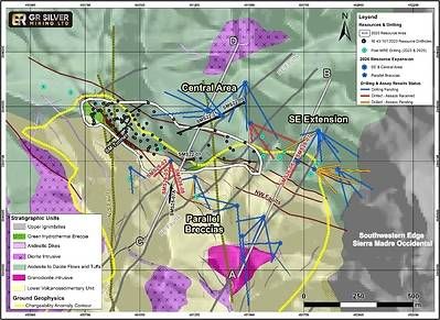 Figure 1 Location of San Marcial Step-Out Drill Holes SMS26-06 and SMS26-07 in SE Area and SMS26-02, SMS26-05 and SMS26-08 in Parallel Breccias Area