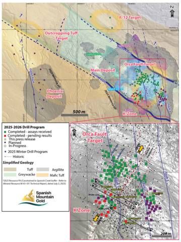 Figure 1: Drill Collar Location Map - 2025-2026 Drill Program. The figure illustrates the collar locations for all 7 drill holes reported in this news release, plus holes with assays pending. Section lines correspond to drill cross-sections presented in Figures 2, 3, and 4. Collar coordinates are summarized in Table 5.