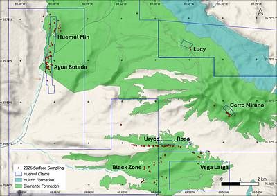 Huemul Project Target and Surface Sampling Locations Huemul Project Target and Surface Sampling Locations