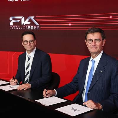 (left to right): Pascal Grenier, President, CAE Defense & Security and Stefano Bortoli, Managing Director, Leonardo Aeronautics.