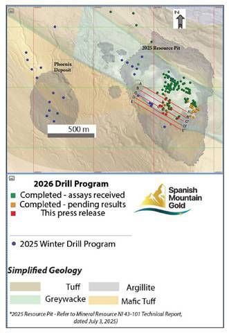 Figure 1: Drill Collar Location Map. The figure illustrates the collar locations for 10 drill holes reported in this news release. Section lines correspond to cross-sections presented in Figures 2 to 6. Collar coordinates are summarized in Table 2.